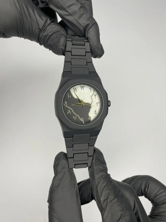 Arabic Aura Watch, Black & White, Marble Dial
