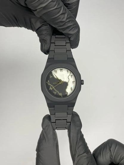 Arabic Aura Watch, Black & White, Marble Dial