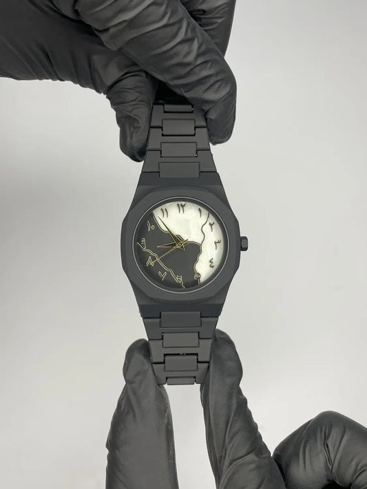 Arabic Aura Watch, Black & White, Marble Dial